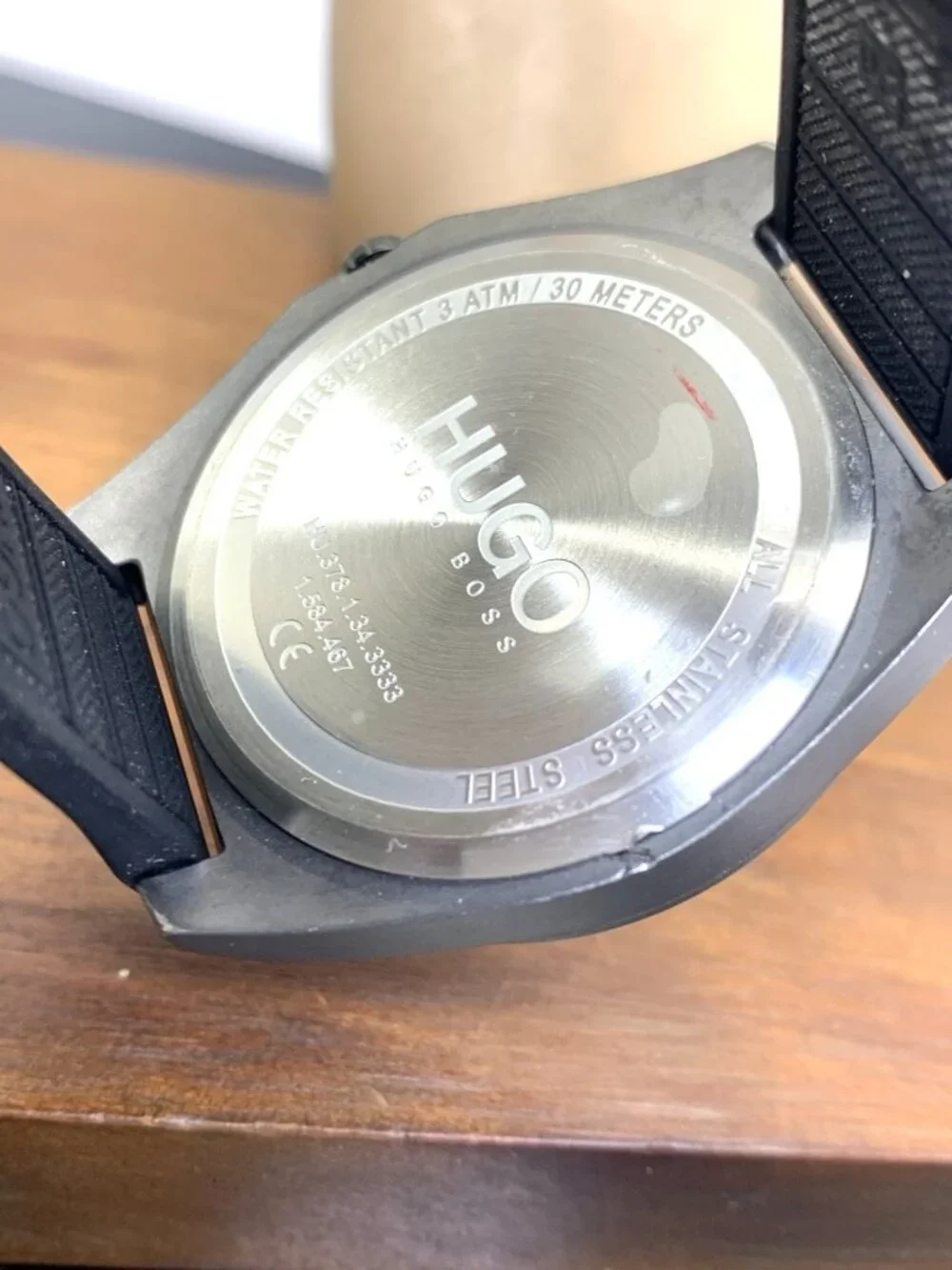 Hugo Boss Men's Watch 1530104 Quartz Black Dial Gray Steel Case Rubber Band 44mm
